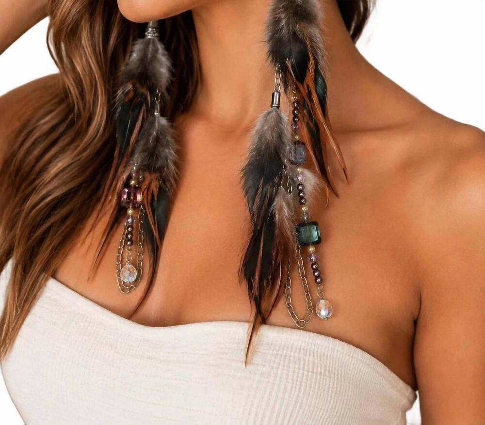 NEW A RARE BIRD women's statement feather earrings in blue